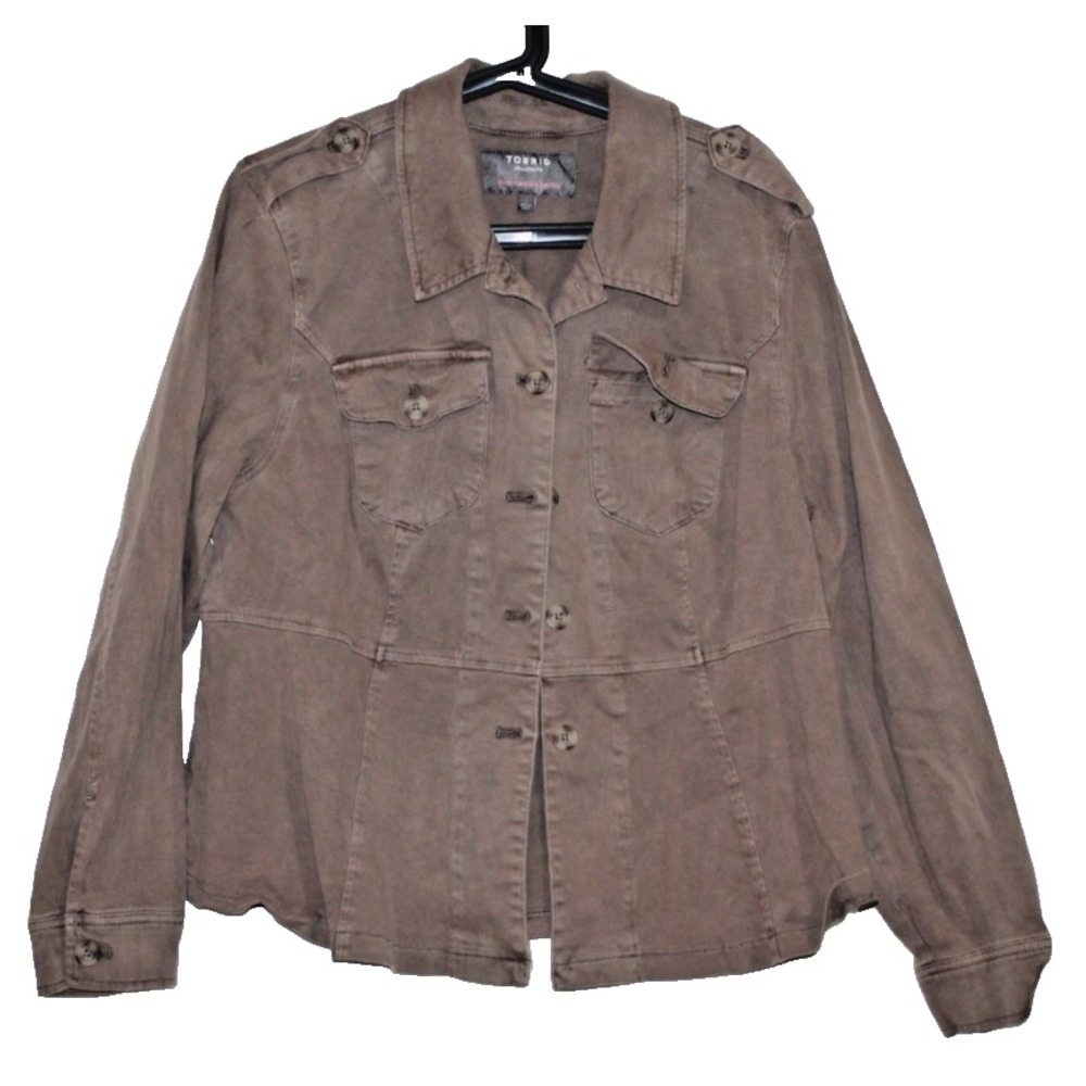 Torrid Utility Jacket Womens Size 2 Brown Military Button Front Plus Size Coat